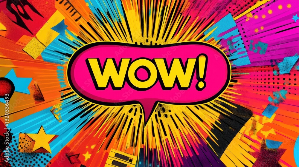 Fototapete catchy comic style graphic featuring an exciting wow expression with vibrant colors and dynamic desi