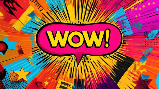 Catchy comic style graphic featuring an exciting wow expression with vibrant colors and dynamic design elements to attract attention effectively