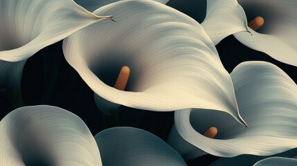 Obraz premium Macro detail of elegant white calla lily petals, their smooth textures illuminated by gentle light.