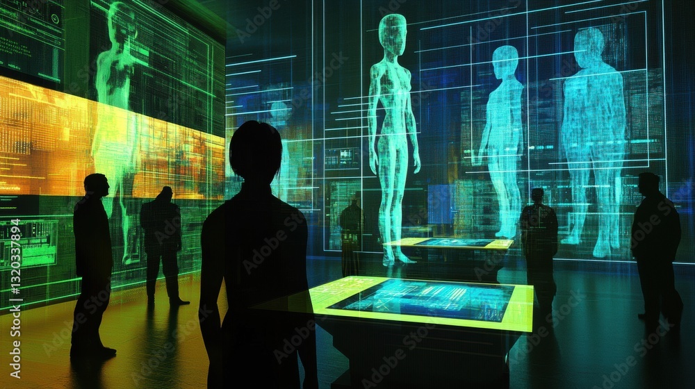 Fototapete exploring digital avatars in a holographic lobby designed for social interaction in the metaverse se