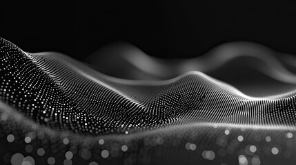 Elegant flowing dots in wave formation, dynamic motion effect with depth and dimension