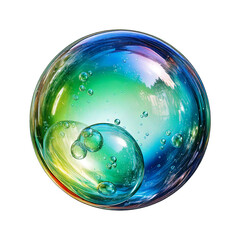 soap bubbles with beautiful green and blue gradient colors isolated on transparent background