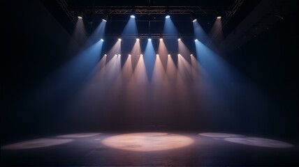 A stage is lit up by spotlights.