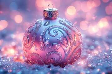 Dreamy Christmas Ornament with Pastel Patterns and Ethereal Bokeh Background