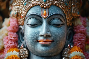 Majestic Blue Shiva Deity Statue in Traditional Indian Art Style