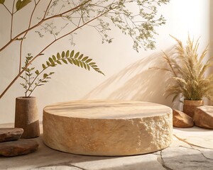 Round Sandstone Podium in Earthy Tones
