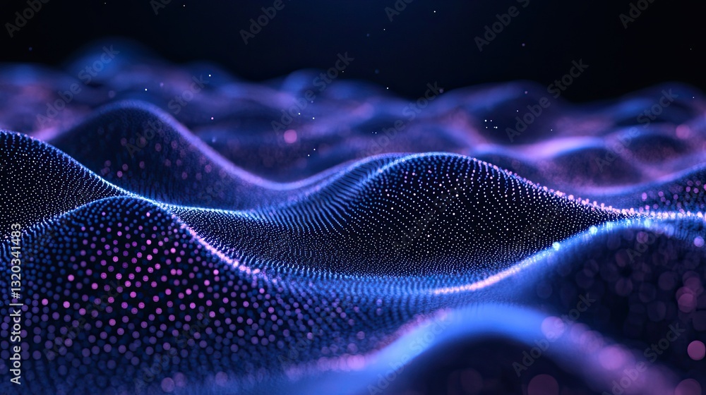 Aufkleber elegant wave of illuminated dots in motion, adding depth to a dark high-tech background