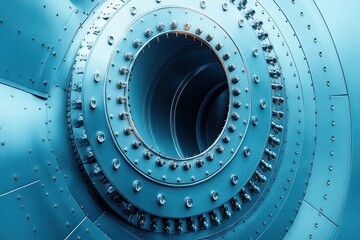 Close Up of Wind Turbine Industrial Design Against Blue Sky