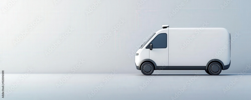 Poster automated efficiency productivity monitoring concept. white delivery van against a minimalist backgr