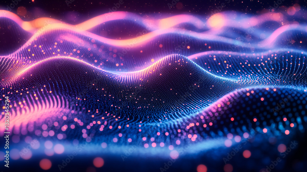 Poster abstract digital background with glowing lines and dots