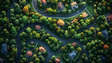 Green urban community top view landscape