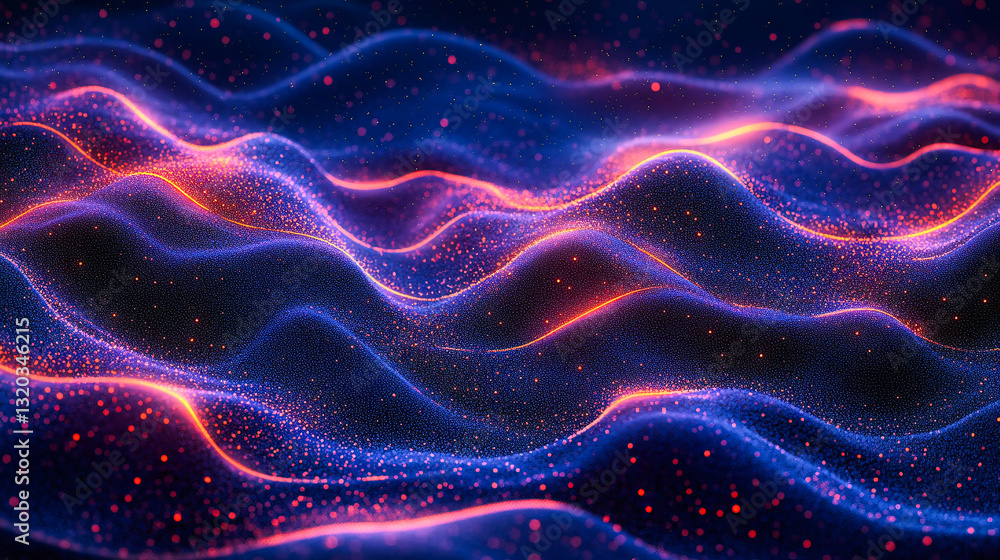 Poster abstract digital background with glowing lines and dots