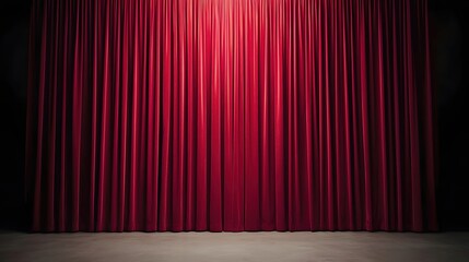 Elegant Red Stage Curtains Dramatically Closed in Spotlight