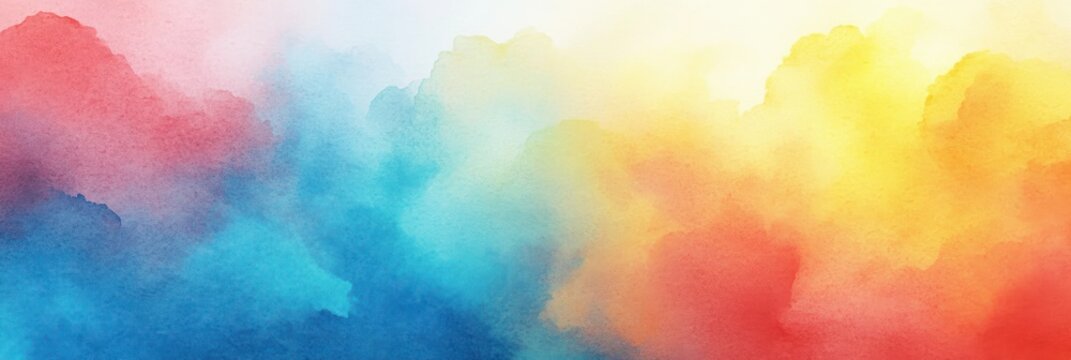 Colorful Abstract Watercolor Painting with Blue Red Yellow Gradients Dreamy Soft Texture