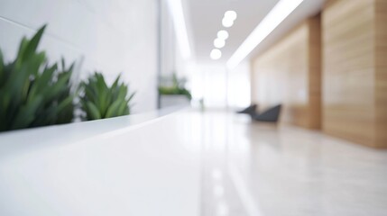 Fototapeta premium Modern office lobby with clean design, conveying simplicity and professionalism in a serene workspace. 