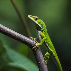 Fototapeta premium Climbing the Canopy: A Green Anole’s Adventure Through the Jungle