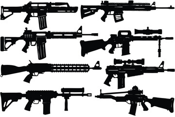Vector Weapons Silhouette Bundle Isolated Machine Gun silhouettes Set