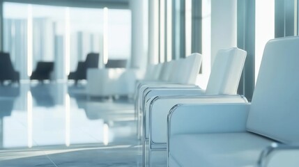 Fototapeta premium Modern office lobby with clean design, conveying simplicity and professionalism in a serene workspace. 