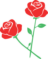 Two vibrant red roses in a simple line art style.