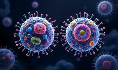 An animation of virus cells with other viruses in the background.