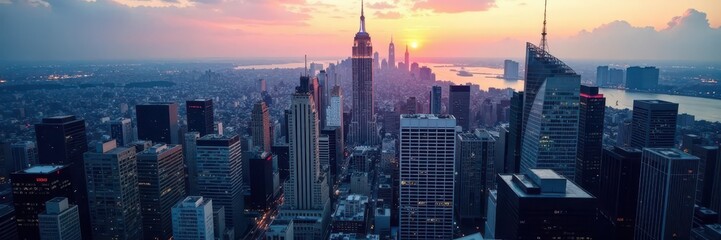 Dense skyscrapers, grid pattern, aerial Manhattan view, metropolis, vertical, downtown