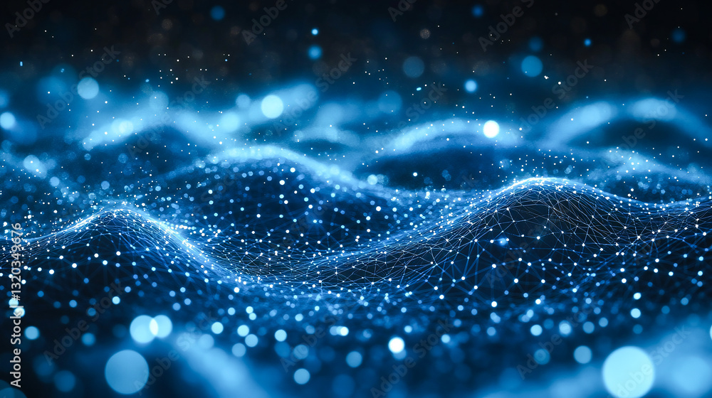 Poster abstract digital network circuit board background banner with glowing light and connecting data dots