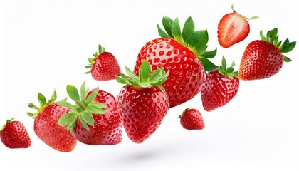 Strawberry flying isolated on isolated white background