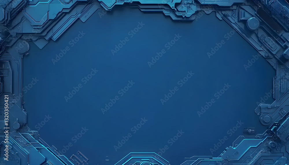 Poster abstract blue technological background with a futuristic circuit board frame, ideal for presentation
