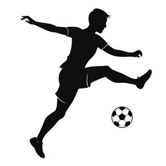 Black Silhouette of a Soccer Player with Ball – High-Quality Vector on Transparent Background