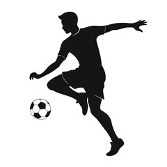 Black Silhouette of a Soccer Player with Ball – High-Quality Vector on Transparent Background