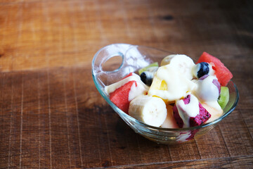 bowl of Fruit salad food on table