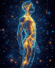 Human Nervous System with Vagus Nerve Lungs Heart Stomach Digestive Tract Medical Illustration
