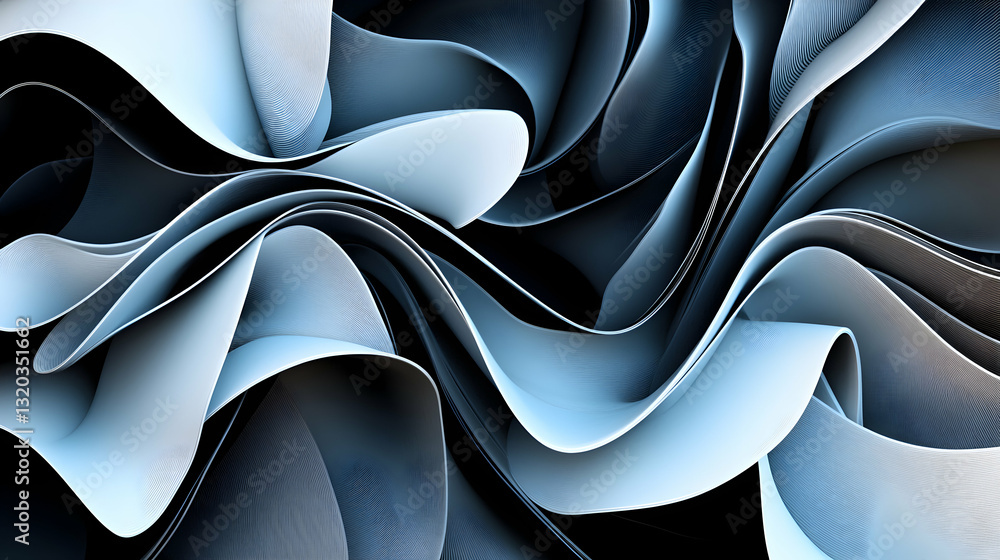 Poster abstract swirling blue and grey wave forms, creating a dynamic and elegant design. ideal for modern 