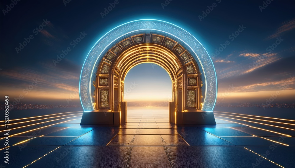 Poster luminous gateway with a sky background, symbolizing the threshold of ethical ai development