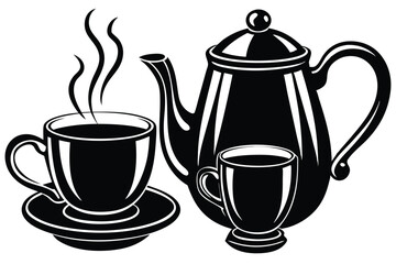 Black silhouette of a teapot and a cup