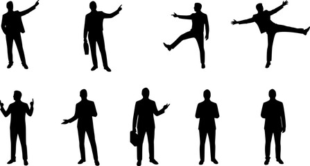 Obraz premium Set of talk show man with microphone in hand silhouette vector, entertainment or comedy actor on stage. 