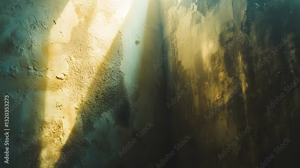 Poster textured wall with sunlight casting dramatic shadows, creating an atmospheric and moody scene. perfe
