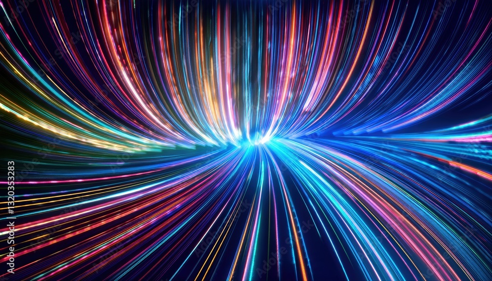 Poster vibrant colorful light streaks creating a seamless pattern of glowing data streams and speed lines