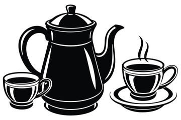 Black silhouette of a teapot and a cup