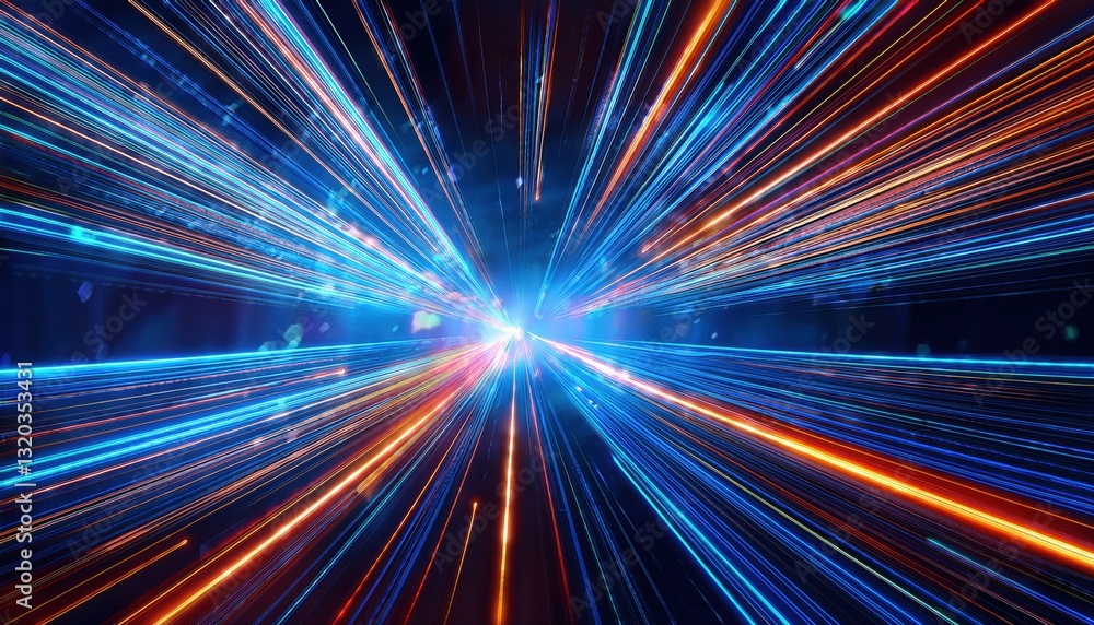 Poster captivating blue and red light streaks creating a seamless pattern of glowing data streams