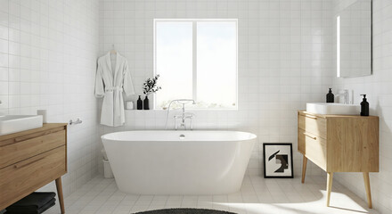 Fototapeta premium Modern Bathroom Design, Scandinavian Minimalist Bath