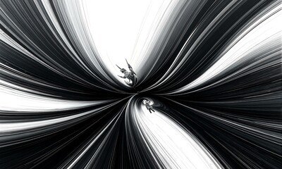 Black and white photo of figures falling into dark tunnel.