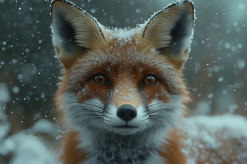 Obraz premium Red Fox Wildlife Portrait in Snowy Winter Forest - Nature Photography of Furry Wild Animal in Natural Habitat