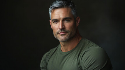 Fototapeta premium An attractive, muscular man in his late thirties, wearing a green t-shirt, generative AI