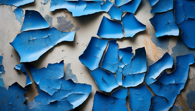 scraps of blue flacking paint on old wall