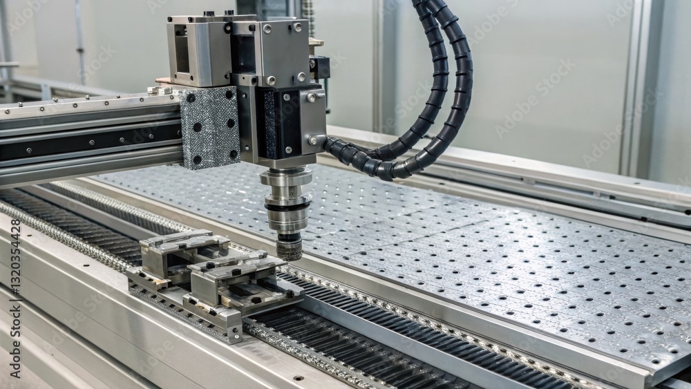 Poster cnc milling machine with robotic matrix structure displaying advanced mechanical technology in actio