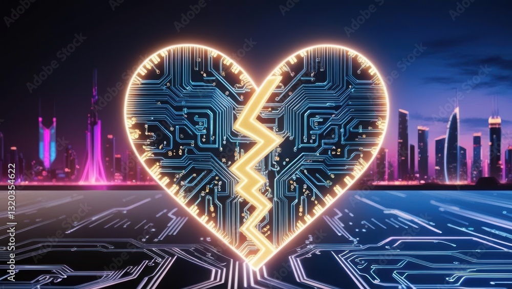 Aufkleber broken heart on circuitry symbolizing the ethical development of artificial intelligence in modern t