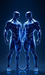 Blue muscular man's body with muscles visible.