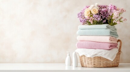 Fresh Towels and Flowers in a Simple Bathroom Setting