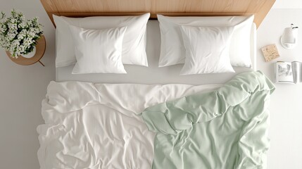 Cozy Minimalist Bed Arrangement with Soft Blankets and Pillows